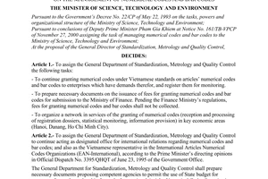 Decision No.2373/2000/QD-BKHCNMT of December 01, 2000 on the management of numerical codes and bar codes