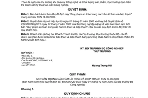 Quyết định 69/2000/QĐ-BCN Quy phạm an toàn trong hầm lò than và diệp thạch