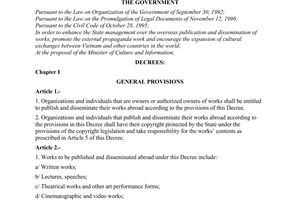Decree of Government No.72/2000/ND-CP of December 05, 2000 on the overseas publication and dissemination of works