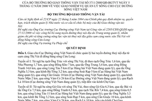 Quyết định 3711/2000/QĐ-BGTVT giao nhiệm vụ quản lý sông cho Cục Đường sông Việt Nam
