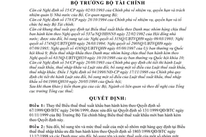 Quyết định 193/2000/QĐ-BTC thay thế Biểu thuế thuế xuất khẩu; sửa đổi tên thuế suất nhóm mặt hàng trong Biểu thuế nhập khẩu ưu đãi