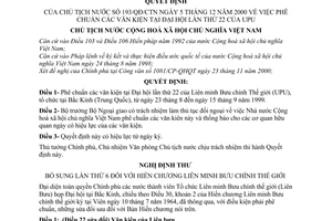 Quyết định 193/1999/QĐ-CTN  phê chuẩn văn kiện tại đại hội lần thứ 22 của UPU