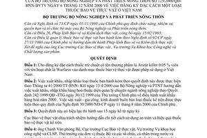 Quyết định 125/2000/QĐ/BNN-BVTV đăng ký đặc cách thuốc bảo vệ thực vật Việt Nam