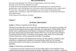Decree of Government No.75/2000/ND-CP of December 08, 2000 on notarization and authentication