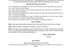 Quyết định 27/2000/QĐ-BXD điều kiện kinh doanh xây dựng