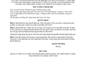 Quyết định 140/2000/QĐ-TTg Quy chế quản lý tiền của nước có chung biên giới tại Khu vực biên giới và Khu vực kinh tế cửa khẩu Việt Nam
