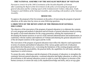 Resolution No.40/2000/NQ-QH10 of December 09, 2000 on renovating the program of general education