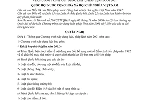 Nghị quyết 42/2000/NQ-QH10 Chương trình xây dựng Luật, Pháp lệnh năm 2001