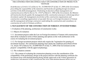 Circular No. 16/2000/TT-BXD of December 11, 2000 guiding the construction management of foreign investment activities and the management of foreign contractors undertaking the construction or consultancy on construction of projects in Vietnam
