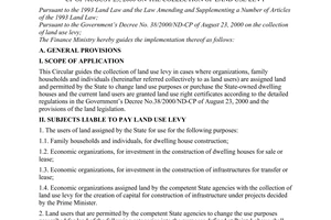 Circular No.115/2000/TT-BTC of December 11, 2000 guiding the implementation of The Governments Decree No. 38/2000/ND-CP of August 23, 2000 on the collection of land use levy