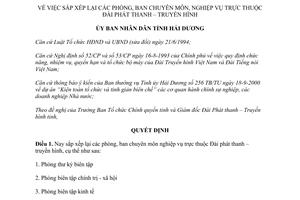 Quyết định 3827/2000/QĐ-UB sắp xếp phòng ban chuyên môn nghiệp vụ Đài Phát thanh Truyền hình Hải Dương