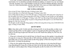 Quyết định 141/2000/QĐ-TTg chính sách đầu tư hưởng lợi hộ gia đình,cá nhân xã tham gia dự án lâm nghiệp, quản lý rừng Hiệp định tín dụng 1515-VIE (SF)