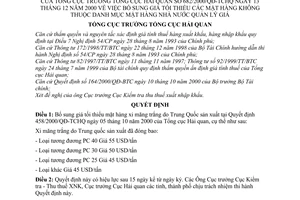 Quyết định 682/2000/QĐ-TCHQ bổ sung giá tối thiểu mặt hàng không thuộc danh mục mặt hàng nhà nước quản lý giá