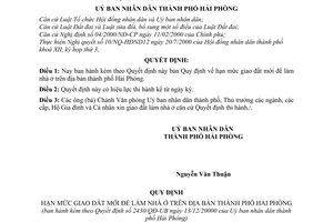 Quyết định 2430/QĐ-UB  hạn mức giao đất mới để làm nhà ở