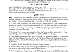 Quyết định 144/2000/QĐ-TTg chế độ phụ cấp phục vụ