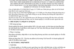 Thông tư 22/2000/TT-BTM Luật Đầu tư nước ngoài tại Việt Nam xuất nhập khẩu và các hoạt động thương mại khác của doanh nghiệp có vốn đầu tư nước ngoài