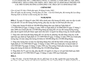 Nghị định 77/2000/NĐ-CP điều chỉnh mức tiền lương tối thiểu, mức trợ cấp và sinh hoạt phí đối tượng hưởng lương, phụ cấp, trợ cấp và sinh hoạt phí