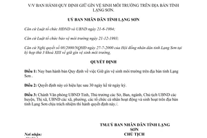 Quyết định 73/2000/QĐ-UB-KT giữ gìn vệ sinh môi trường Lạng Sơn