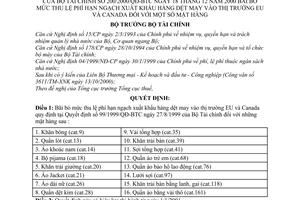 Quyết định 200/2000/QĐ-BTC bãi bỏ mức thu lệ phí hạn ngạch xuất khẩu hàng dệt may vào thị trường EU và Canada