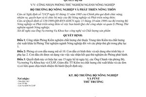 Quyết định 132/2000/QĐ-BNN-KHCN công nhận Phòng Thử nghiệm ngành Nông nghiệp