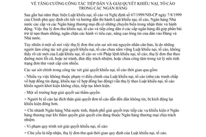 Chỉ thị 12/2000/CT-NHNN3 tăng cường công tác tiếp dân giải quyết khiếu nại, tố cáo ngân hàng