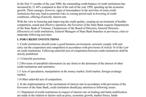 Directive No. 13/2000/CT-NHNN14 of December 19th, 2000, on the strengthening of the credit quality and safety in the activities of credit institutions.