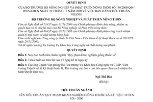 Quyết định 139/2000/QĐ-BNN-KHCN tiêu chuẩn ngành Quy phạm khảo nghiệm giống thuốc lá