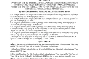 Quyết định 138/2000/QĐ-BNN-TCCB,chuyển hạch toán độc lập Xí nghiệp Chè Bắc Sơn thành phụ thuộc Tổng cty Chè VN,hợp nhất Trạm vật tư vận tải Cổ Loa