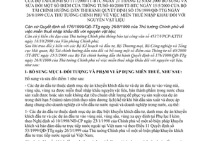 Thông Tư 117/2000/TT-BTC miễn thuế nhập khẩu nguyên vật liệu để bổ sung QĐ 176/1999/QĐ-TTG