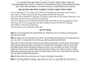 Quyết định 140/2000/QĐ/BNN-KL danh mục loài động vật hoang dã là thiên địch của chuột