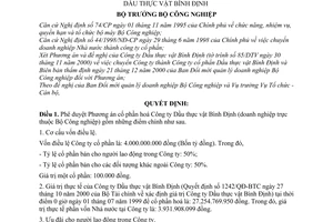 Quyết định 73/2000/QĐ-BCN chuyển Công ty Dầu thực vật Bình Định thành Công ty cổ phần Dầu thực vật Bình Định
