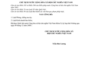 Lệnh công bố Luật Phòng, chống ma túy; Luật Kinh doanh bảo hiểm  11/L-CTN