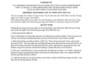 Nghị quyết 02/2000/NQ-HĐTP hướng dẫn áp dụng quy định Luật Hôn nhân và gia đình năm 2000