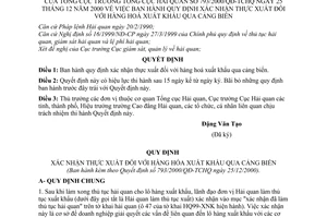 Quyết định 793/2000/QĐ-TCHQ xác nhận thực xuất hàng hoá xuất khẩu qua cảng biển