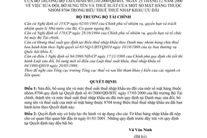 Quyết định 210/2000/QĐ-BTC sửa đổi tên thuế suất mặt hàng nhóm 8704 trong Biểu thuế nhập khẩu ưu đãi