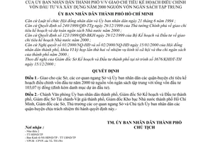 Quyết định 72/2000/QĐ-UB-TH giao chỉ tiêu kế hoạch điều chỉnh vốn đầu tư và xây dựng năm 2000 nguồn vốn ngân sách tập trung