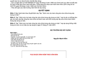 Quyết định 29/2000/QĐ-BXD Định mức dự toán công tác sửa chữa trong xây dựng