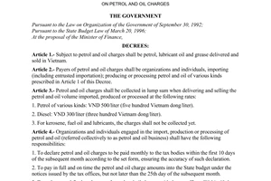 Decree of Government No. 78/2000/ND-CP of December 26, 2000 on petrol and oil charges