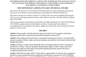 Decision No.1580/2000/QD-BLDTBXH on the temporary issuance of list of occupation