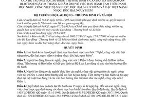 Quyết định 1580/2000/QĐ-BLĐTBXH danh mục nghề, công việc nặng nhọc, độc hại, nguy hiểm