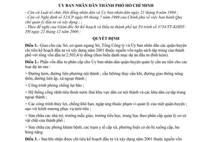 Quyết định 74/2000/QĐ-UB  giao kế hoạch đầu tư xây dựng năm 2001 nguồn vốn ngân sách tập trung