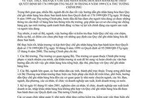 Chỉ thị 28/2000/CT-TTg thực hiện Quy chế ghi nhãn hàng hoá  kèm theo Quyết định 178/1999/QĐ-TTg ngày 30/8/1999