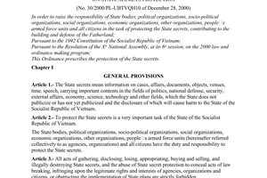 Ordinance No. 30/2000/PL-UBTVQH10 of December 28, 2000 on state secrets protection