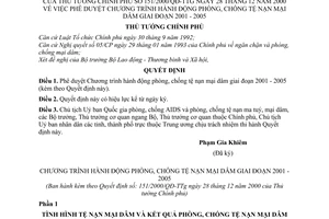 Quyết định 151/2000/QĐ-TTg phê duyệt Chương trình hành động phòng, chống tệ nạn mại dâm giai đoạn 2001-2005