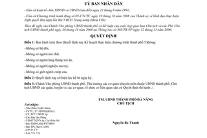 Quyết định 129/2000/QĐ-UB thực hiện chương trình thành phố năm không