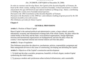 Ordinance No.29/2000/PL-UBTVQH10 of December 28, 2000 on Hanoi Capital