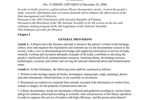 Ordinance No. 31/2000/PL-UBTVQH10 of December 28, 2000 on library