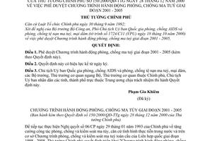 Quyết định 150/2000/QĐ-TTg  phê duyệt Chương trình hành động phòng, chống ma tuý giai đoạn 2001-2005