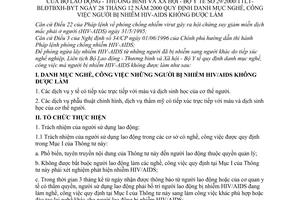 Thông tư liên tịch 29/2000/TTLT-BLĐTBXH-BYT quy định danh mục nghề công việc người bị nhiễm HIV-AIDS không được làm