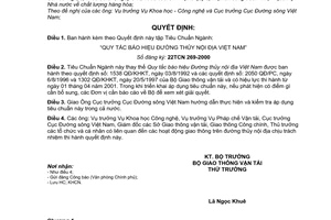 Quyết định 4099/2000/QĐ-BGTVT  tiêu chuẩn ngành 22TCN 269-2000 Quy tắc báo hiệu Đường thủy nội địa Việt Nam